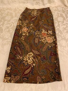 Talbots Paisley Floral Maxi Wrap Skirt in Olive, Rust and Navy